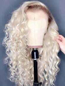 Ready To Wear Platinum Blonde Ombre Colored Glueless Wig Human Hair 13x4 HD Transparent Lace Front Wigs Human Hair Pre Plucked Deep Wave Wig 180 Density White Curly Lace Closure Wig Human Hair For Women Perfect Natural Looking - Bắt nguồn từ & Ombre - Xem 7
