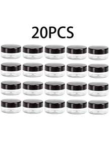 Przezroczyste, puste słoiki na próbki kosmetyków 20/10/5/1 szt./50 szt. (wraz z łyżeczką) / 5 g, plastikowe słoiki, wielokolorowy krem do twarzy i balsam, szminka, cień do powiek, puder do paznokci, biżuteria, eleganckie i małe, wygodne w noszeniu, wielokrotnego użytku, akcesoria podróżne (różowy, biały, czarny)