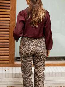 百搭女式常规长度缺口领衬衫，采用无弹力面料和常规下摆 - 酒紅色 - 查看 2