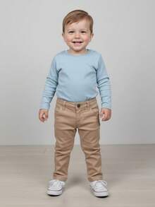 Baby Formal Twill Pants For Wedding Baptism With Adjustable Elastic - 摩卡棕 - 查看 3