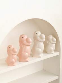 Figura de cerámica minimalista y moderna de un conejito - Lindo ornamento de cerámica de conejo blanco y rosa, ideal para decoración del hogar, centro de mesa, boda, fiesta, festival y regalo festivo