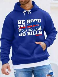 Buffalo Football Graphic Print Pocket Hoodie, Casual Long Sleeve Drawstring Hoodie, Men's Clothing - 藍色 - 查看 1