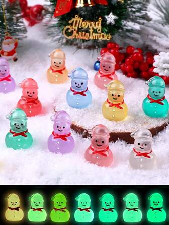 10/20 件圣诞夜光迷你树脂雪人，发光微型雪人雕像多色小雪人，适合冬季圣诞装饰、DIY 仙女花园、微型景观工艺品、圣诞礼品袋填充物派对礼物装饰，完美的生日礼物