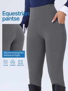 ROYALS MATTINI Women's Full Seat Silicone Grip Equestrian Riding Pants, Spring/Summer Equestrian Clothing, Durable & Anti-Slip Tight Fit Pockets Riding Trousers - Dark Grey - View 3