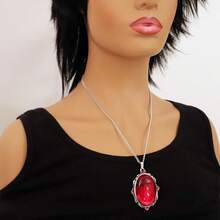 Blood Red Oval Stone In Silver Finish Pewter Pendant Necklace2025 - 1 - 查看 6
