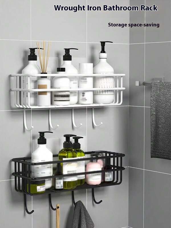 Bathroom Body Wash Storage Rack, Wall-Mounted Iron Long Strip Hook Storage Rack, No Need For Drilling, Kitchen Storage Rack