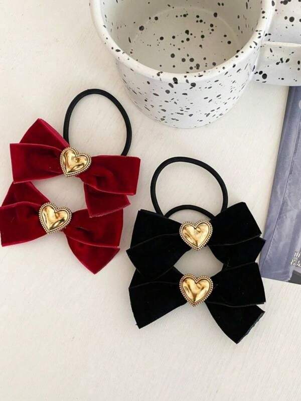 1 par de pinzas para el cabello con corazón de terciopelo vintage, coletero, scrunchie, accesorios para el cabello para niñas, diademas de mariposa negra, pinzas para el cabello para niños