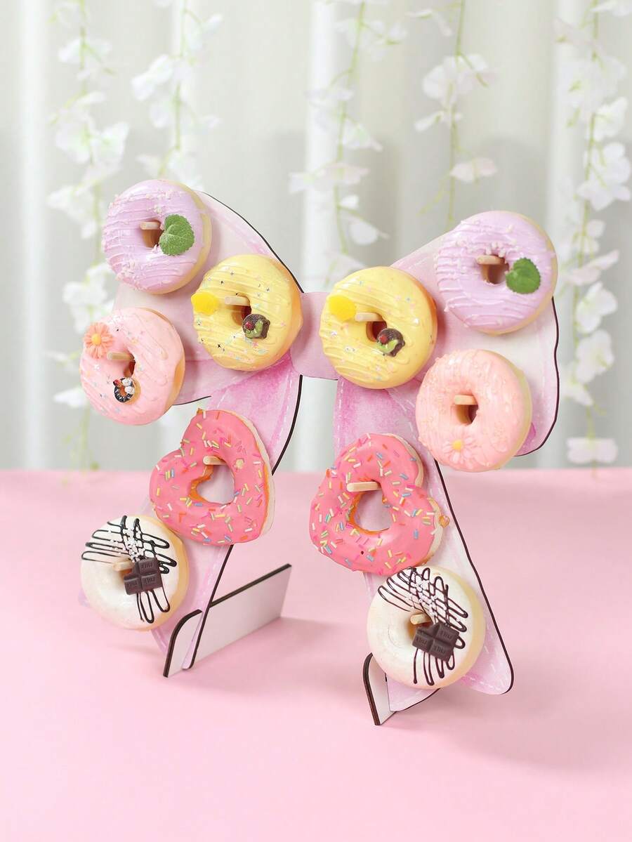 1Pc Pink Bow Shaped Wooden Donut Stand,Sweet Donut,Doughnut Holder Board,Baby Shower Decorations,Pink Bow Theme Birthday Party Supplies,Bridal Shower Supplies,Pink Birthday Decorations,1st Birthday Party Decor,Gender Reveal Party Supplies,Table Decor,Baby Girl Party Decorations,Pink Bow Decor