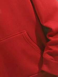 GRDR Men's Autumn/Winter Letter Slogan & Scratch Print Casual Loose Fit Hoodie Sweatshirt - Red - View 8