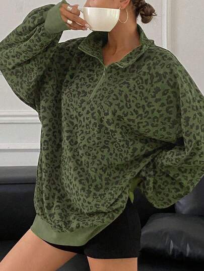 sweat-shirt à capuche décontracté pour femmes, sweat-shirt zippé à manches longues avec imprimé léopard, vêtements d'automne grande taille