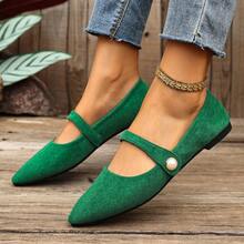 新款秋季女士套脚鞋，绒面尖头套脚百搭工作乐福鞋 - 墨綠色 - 查看 7