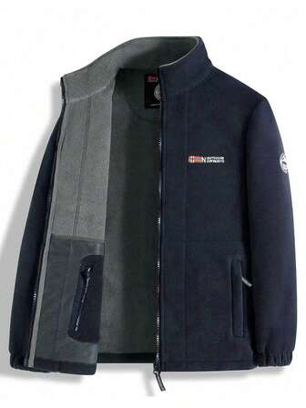 Men's Double-Sided Fleece Clothing With Warm And Fleece Lining, Multi Pocket Design, Exquisite Embroidery On The Chest And Armband Logo, Windproof Cuffs, Comfortable To Wear.