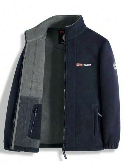 Men's Double-Sided Fleece Clothing With Warm And Fleece Lining, Multi Pocket Design, Exquisite Embroidery On The Chest And Armband Logo, Windproof Cuffs, Comfortable To Wear.