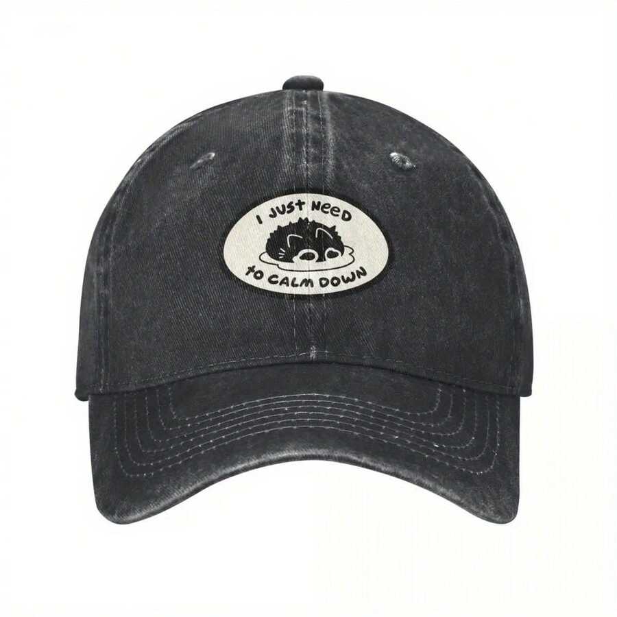 2025 New "I Need A Break" Baseball Cap, Cute Cat Pattern - Adjustable Snapback, Breathable Textile Fabric, Unisex Golf & Tennis Cap Suitable For Outdoor Activities, Beer Festival, 4th Of July Celebration - Black, Fun Baseball Cap, Casual Headwear, Casual Style, Textile Construction - Deep Heather - View 1