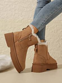 Women's Fashion Lightweight Versatile Warm Fur Collar Snow Boots, Anti-Slip Lightweight Sole, Fur Lining Warm Boots, Casual Faux Fur Winter Warm Boots, Thick Fur Lining Warm Breathable Comfortable Zipper Boots