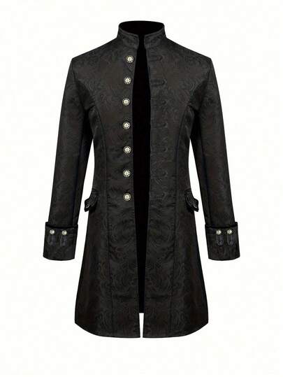 Mittelalterlicher vintage Herrenjacke mit Stehkragen im britischen Stil, langer Mantel Kostüm