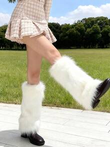 女士毛绒腿套 - 柔软舒适的靴套，非常适合冬季万圣节和圣诞老人装扮 - 彩色 - 查看 7
