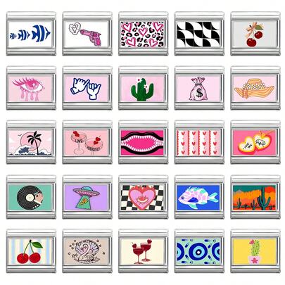 1pc DIY Photo Modular Bracelet, Decorated With Heart, Flower, Cherry Eye Elements, Suitable For Christmas, New Year, Halloween, Valentine's Day, Stainless Steel Jewelry, Urban Casual Style, Christmas & Halloween Essential, Local , Practical & Fashionable, Christmas Style, Party Outfit Guide, Christmas Gift, Christmas Home Decor, Retro Summer, Elegant Attire, Halloween Accessory, Suitable As Party Gift For Friends/Couples