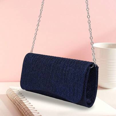 Evening Banquet Clutch Bag Lightweight Sparkling Pleated Decorated Handbag Stylish Party Crossbody Purse With Chain Strap