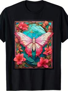 Stained Glass Style Rosy Maple Moth T-Shirt - Style 20 - View 1
