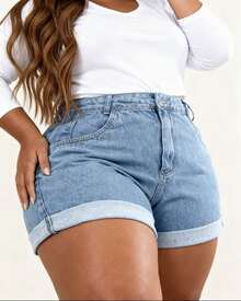 Plus Size Women's Summer Shorts Without Lycra - 紫丁香色 - 查看 1