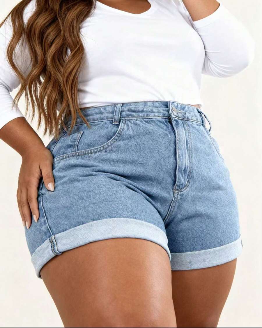Plus Size Women's Summer Shorts Without Lycra - 紫丁香色 - 查看 1