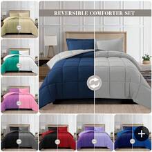 Elegant Comfort All Season Ultra Soft 3pcs Reversible Diamond Stitched Comforter Set, Down Alternative Breathable And Comfortable Quilt Luxury Hotel Quality 3 Piece Full/Queen, King/California King And Twin/Twin XL Size Bed Includes 1 Comforter And 2 Pillowcases Bedding Set, Christmas Decorations Gifts, Cozy Winter Styles, Holiday Décor - 銀色/海軍藍 - 查看 1