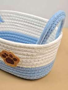 1 pieza Cesta de almacenamiento tejida de cuerda de algodón abierta con decoración de huella de mascota, adecuada para decoración del hogar, almacenamiento de cosméticos en dormitorio, clasificación de juguetes de niños, almacenamiento de alimentos para mascotas, adecuada para decoración de regalo de Navidad