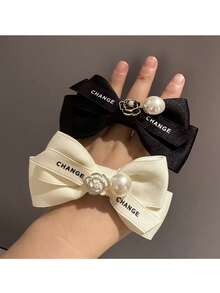 Coletero con lazo estilo coreano, elegante y versátil, con perla, accesorio para el cabello