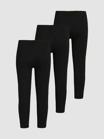 3 Pcs Set Of Fashionable And Cute Black Casual Leggings For Young Girls, Knitted Stretchy, Soft And Comfortable Girls' Clothing, Fashionable And Versatile Holiday Style Youth Leggings, Very Suitable For Outdoor Activities In Spring, Summer, Autumn And Winter, School, Cycling, Running, Dancing, Yoga, Party Gatherings And Daily Home, Christmas