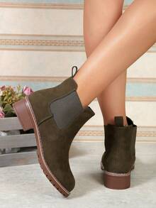 2025 Nuovi stivali  da donna per autunno/inverno, stile britannico, stivaletti corti, con punta tonda e tacco chunky, stile Chelsea. Nota: Taglia piccola.