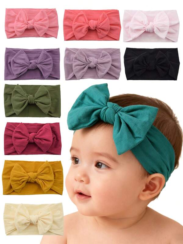 12/18 piezas Diademas elásticas de nailon con moño para bebé recién nacido, accesorios para el cabello suaves y cómodos, set de lazos para el cabello de niños, mejor regalo para fiestas, colores pastel y vibrantes, decoración suave para el cabello para fiestas, viajes, atuendos diarios, colores aleatorios