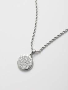 1pc Stainless Steel Necklace For Men Fashion Patterned Pendant Necklace With Rope Chain Vintage Accessories - Necklace - View 8