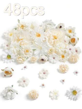 48 st vita konstgjorda blommor dekorationsmaterial, lämpliga för heminredning