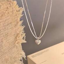 Women Pendant Necklaces - Double-layered Brushed Heart - View 6
