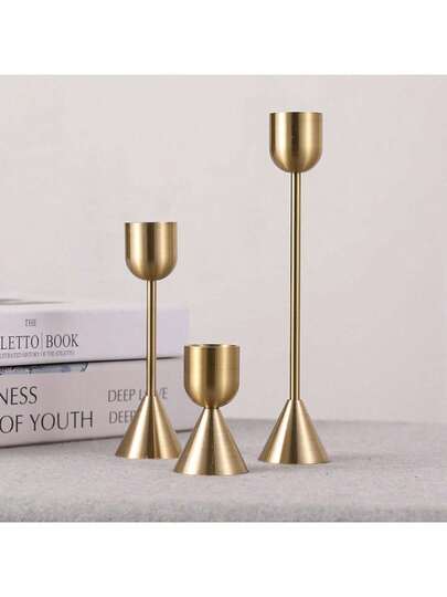 Set de 3 portavelas románticos, decoración de arte de metal vintage, soporte de vela de color bronce, decoración, accesorio para boda, base de vela, regalos para cumpleaños y graduación