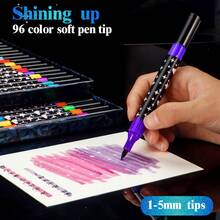 1 pieza Juego de 24/48/72/96 colores de rotuladores de doble punta y doble color, rotuladores resaltadores de punta de pincel opacos y mezclables para estudiantes y artistas - Marcador de purpurina - Ver 4