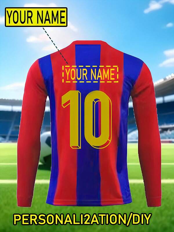 Koszulka piłkarska z długim rękawem i nadrukiem Barcelona FC JerseGreen z nadrukiem nr 10, z nadrukiem i imieniem, dla chłopców i nastolatków, 1 szt., okrągły dekolt, długi rękaw, poliester, odpowiednia na każdą porę roku, odzież sportowa, treningowa i rekreacyjna, idealny wybór na zewnątrz