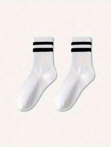 1/3/6 أزواج جوارب نسائية كاجوال ذات نمط مخطط متوسطة الطول، جوارب رياضية مُنفِّسة ومُزيلة للرطوبة، خريفية