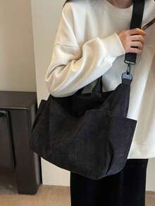 New Fashion Classic College Style Casual Large Capacity Multi-Pocket Shoulder Bag, Especially Warm. Particularly Suitable For Campus, Office, Daily Matching, Dates, Shopping, Outings, Gifts And Other Occasions. - Black - View 5