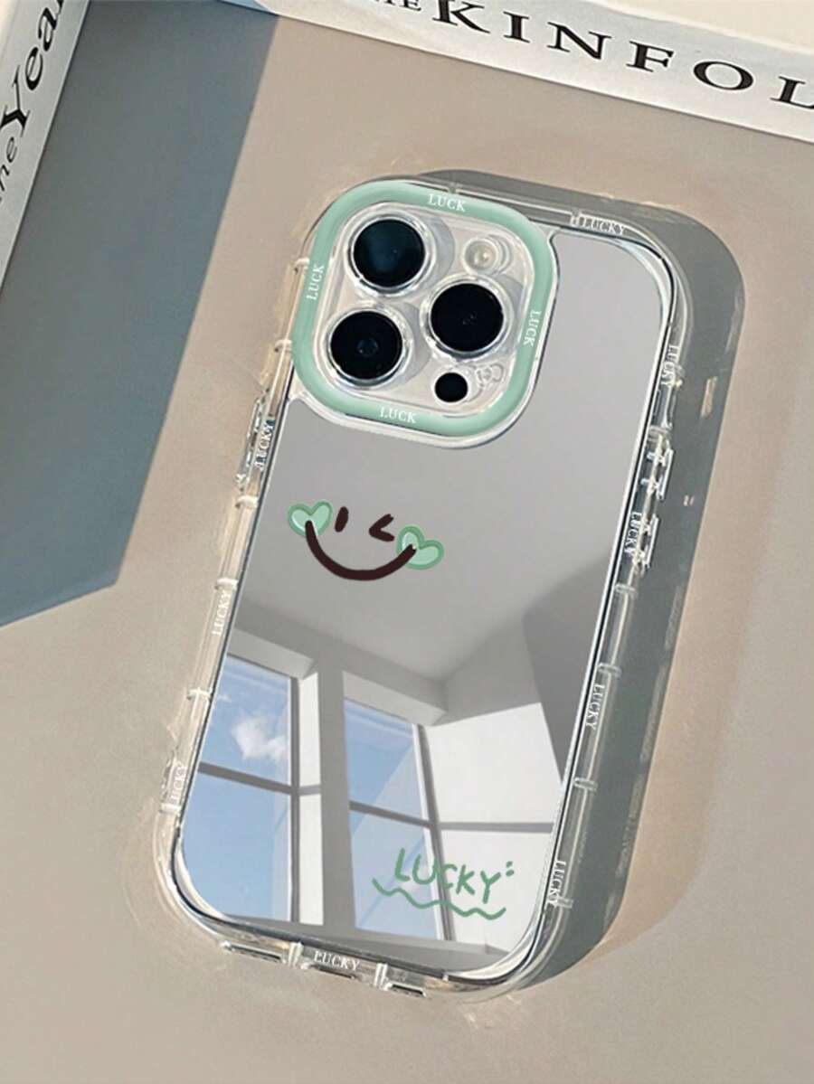 1 件 Cheek 绿色心形笑脸镜面手机壳，创意双层 PC 硬壳带镜头环，厚 1.5 毫米，适用于 16/16 Pro/16 Pro Max/16 Plus/15/14/13/12/11/16E/ 17/17 Pro/AIR/17 Pro Max - 彩色 - 查看 1