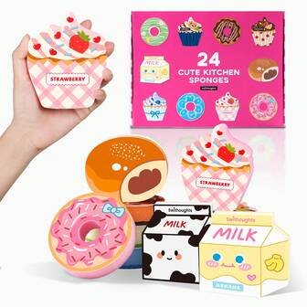 1/3/24pcs Cute Cartoon Sponge Wipes, Household Cleaning & Personal Care Tools, Sponge Wipes, Ideal As Christmas & New Year Gifts