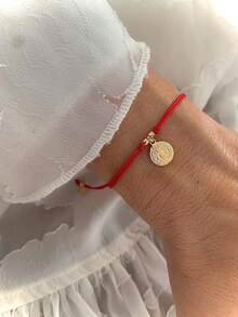 1 buc brățară cu pandantiv retro boem cu Fecioară Maria, brățară cu mărgele de cupru, frânghie reglabilă cu nod peruvian roșu țesut, brățară pentru cupluri, brățară pentru cel mai bun prieten, cadou religios, cadou norocos, cadou de familie, cadou pentru prieten, cadou de ziua de naștere, cadou pentru cupluri, cadou de Crăciun