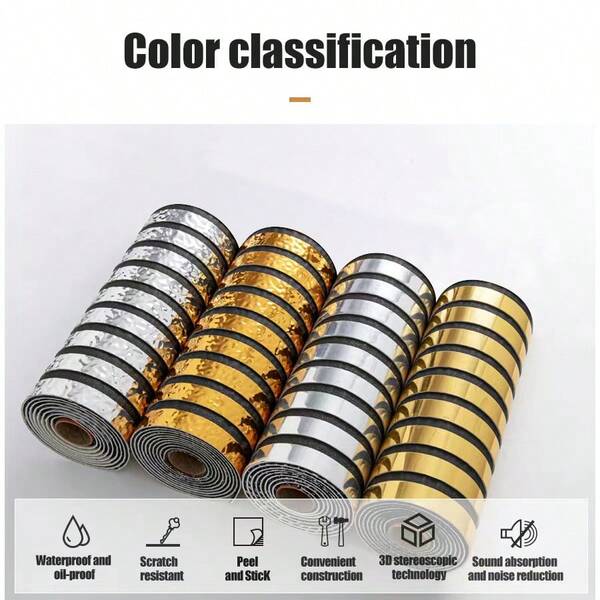 1 Rollo de papel tapiz metálico 3D autoadhesivo, resistente al agua y a los arañazos, fácil de pelar y pegar, recortable para bricolaje, adecuado para la decoración del hogar y la tienda