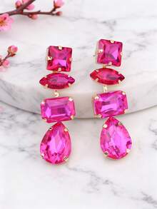 1 par de nuevos pendientes colgantes de aleación de cobre con cadena conectada, soldada, con garra geométrica y cristal de imitación, pendientes de mujer al por mayor - Estilo 1 - Ver 25