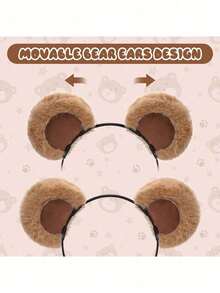 1pc Cute Brown Bear Ear Headband, Cute Headband, Sweet Plush Hair Accessory Cartoon Bear Ear Wash Headband, Halloween Christmas Role-Playing Movable Bear Ear Headband, Makeup, Wash Face, Headband, Christmas Gift, New Year Gift ﻿