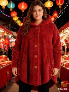 4 件套女士毛绒夹克轻便舒适纽扣连帽衬衫女式冬季外套休闲大码床上夹克，羊羔绒夹克女式羊羔绒外套纽扣长袖夹克休闲秋冬保暖外套 - 彩色 - 查看 2