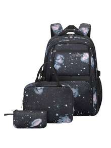 1 pezzo Set di zaino con elemento a stella, design a scomparti multipli di grande capacità, chiusura con doppia cerniera, tasche laterali per bottiglia d'acqua e ombrello, adatto per uso quotidiano e viaggi, zaino in poliestere resistente all'acqua, regalo per il ritorno a scuola e il Natale