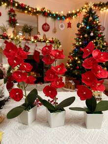 4pcs/1PC Simulation Plant Flowers Fake Hua Hudie Orchid Potted Bonsai, Wedding Shooting Green Props Living Room Decoration Plastic Flower Potted Ornaments, Holiday Decorations, Christmas Decorations.