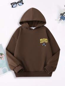 1pc Teen Boy Dynamic Fun Cartoon & Text Pattern Sweatshirt, Individual, School Activity Style - Brown - View 2